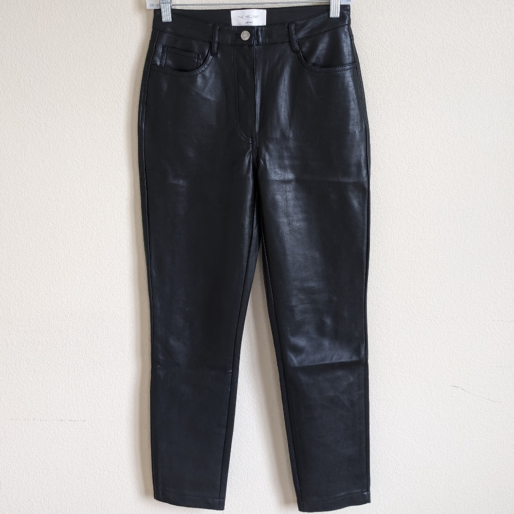 Aritzia Wilfred Pants Faux Vegan Leather Women 4 Black Straight Leg Retro Boho
